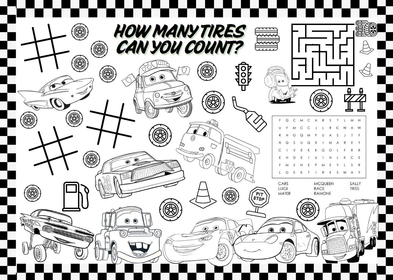 Printable Cars Activity Sheet | Cars Party | Coloring | Car Decorations ...