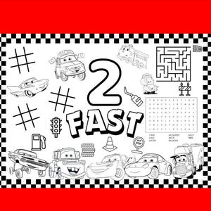 Printable Cars 2 Fast Activity Sheet  | Cars Party | Coloring | Car Decorations | Lightening McQueen | Mater | Cars Birthday | Kids Party