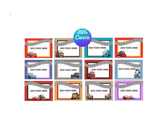 CANVA Editable Digital Cars Food Tents | Cars Party | Food Signs | Car Decorations | Lightening McQueen | Mater | Cars Birthday | Kids Party
