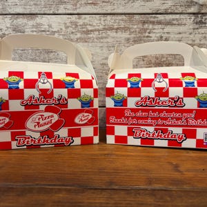Pizza Planet Gable Boxes | Custom Treat / Favor / Candy Boxes | 12 Pack | Personalized with Name & Face | Toy Story Party Supplies | Buzz
