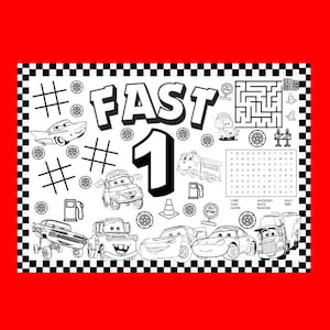 Printable Cars Fast One Activity Sheet  | Cars Party | Coloring | Car Decorations | Lightening McQueen | Mater | Cars Birthday | Kids Party