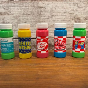 Pizza Planet Bubble Labels | Toy Story Party Favor Stickers for 2oz Bottles | Birthday Bubbles | Physical + Digital Option