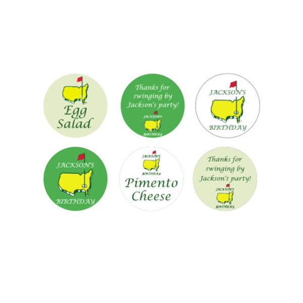 Masters party favor stickers, Golf birthday favor labels, Thank you stickers, food labels