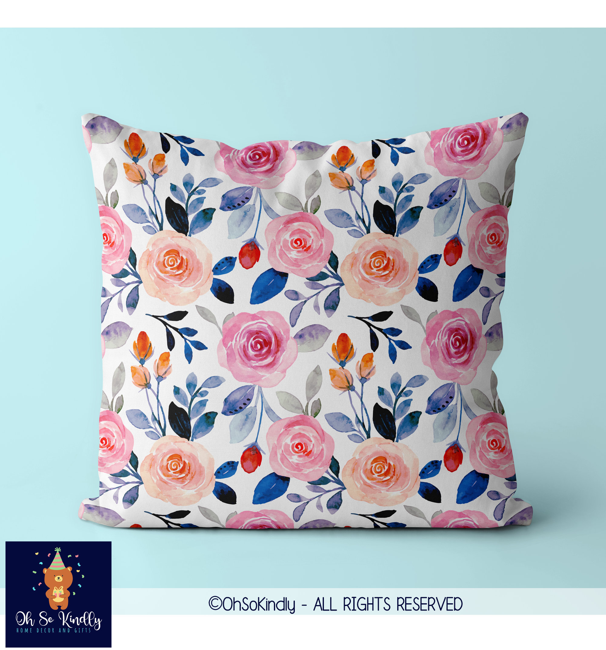 Pink and Blue Floral Throw Pillows Floral Throw Pillow Etsy