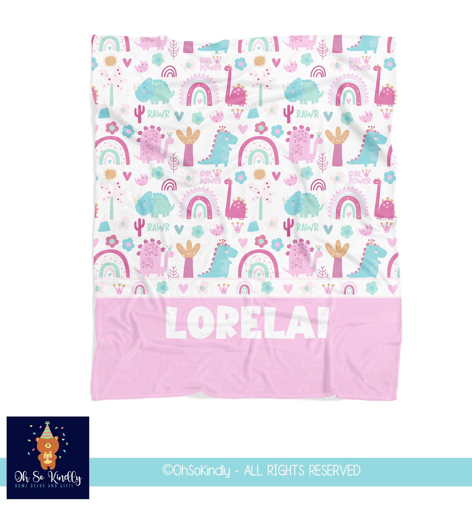 Personalized Girl's Dinosaurs Blanket Monogrammed Etsy