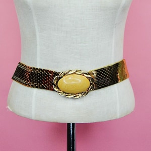 1980s Vintage Nan Lewis Gold Tone Metal Stretchy Belt - Md to Lg
