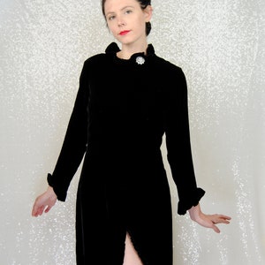 1960s Vintage Black Velvet Unique Ruffled Asymmetrical Hem Evening Cocktail Holiday Dress -  SM to Md