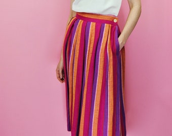 1990s 2000s Vintage Pink Orange and Purple Skirt with Pockets - XS to Sm