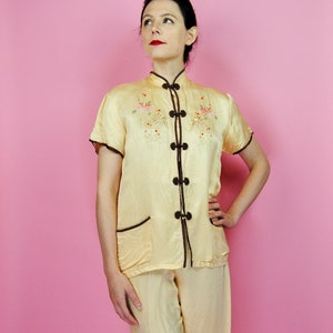 Mandarin collar silk pajamas hotsell