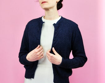 1940s 1950s Beecroft Blue Wool Sweater -Sm to Lg