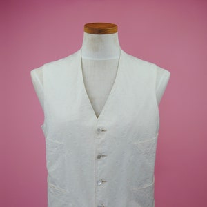 1910s Antique Vintage Edwardian Vest Creamy White or Ivory Cotton Summer Waistcoat -  MENS Sm to Md