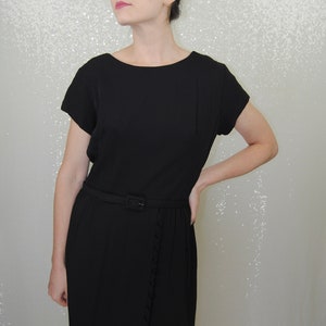 1950s Elegant Black Dress with Belt - Md to Lg
