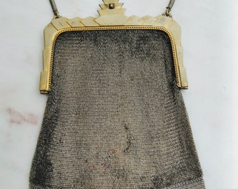 Antique Whiting and Davis Silver and Gold Tone Metal Chain Mesh Bag