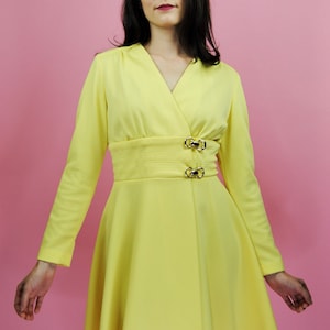 1960s Vintage Bright Yellow Mini Wrap Skater Dress - Sm