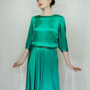 nora noh silk dress Vintage Nora Noh Floral Silk Midi Dress/flutter Sleeve Dress/yellow/blue  Green Silk Dress/8
