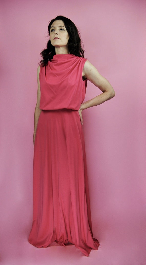 1970s Dusty Pink Maxi Dress Gown - Sm