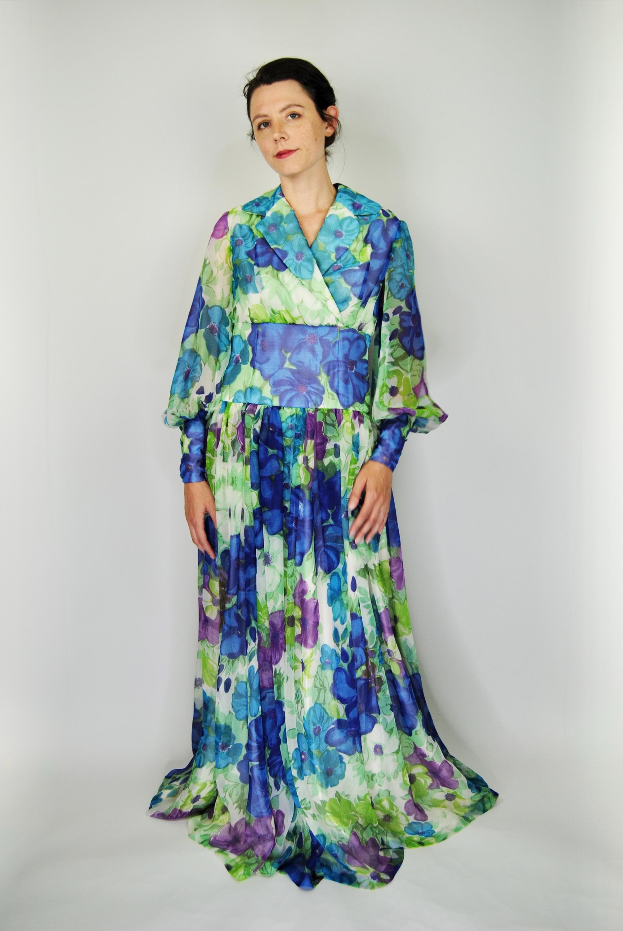 sachin and babi light blue dress Calvin Klein Women's Floral-print Faux-wrap Chiffon High-low Dress