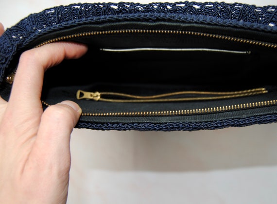 1930s 1940s Navy Blue Corde Purse with Corde Hand… - image 2