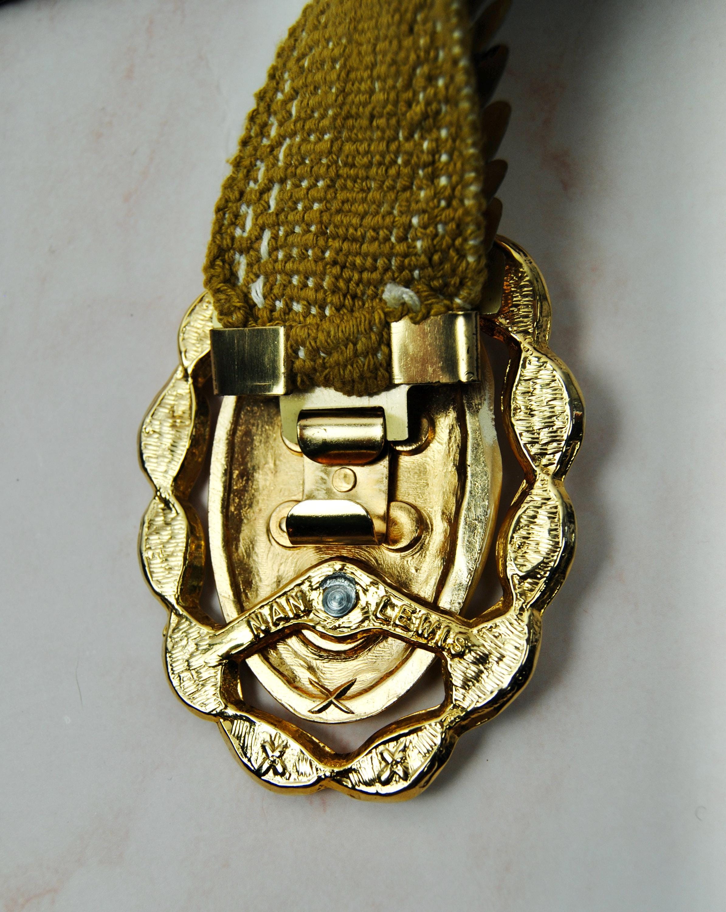 1980s Vintage Nan Lewis Gold Tone Metal Stretchy Belt - Md  display picture 3