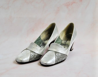 1960s Silver and Glitter Heels AS IS- Size 6