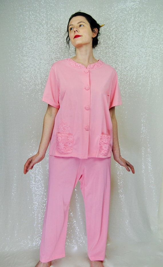 1960s Vintage Shadowline Pink Pajama 2 Piece Set -