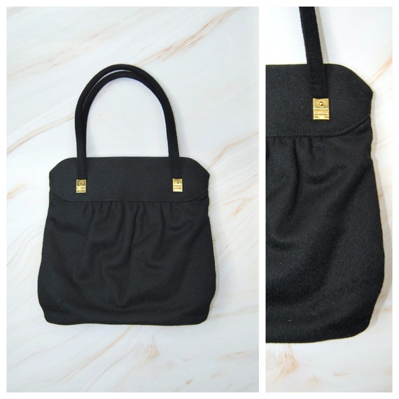 1950s 1960s Vintage Black Wool Winter Handbag - image 1