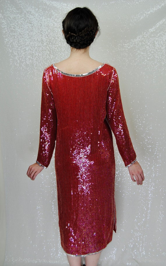 1970s / 1980s Red and Silver Sequined Dress - Sm - image 3
