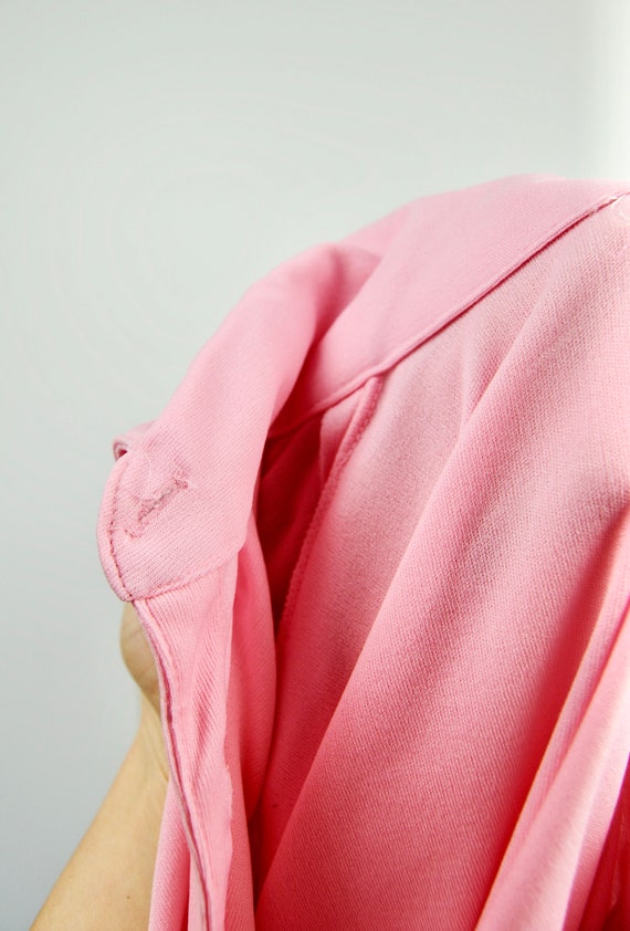 1960s 1970s Pastel Pink Poly Button Down Blouse- … - image 10