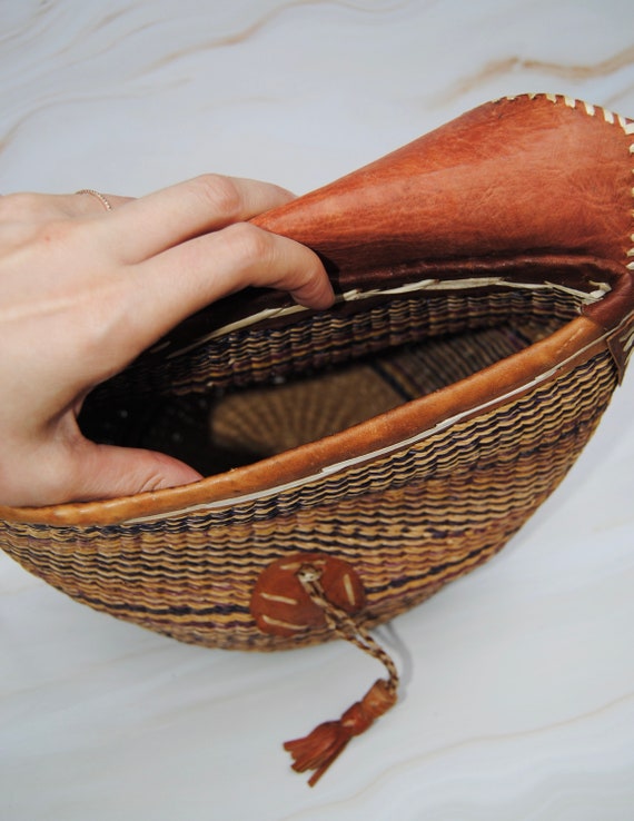 Vintage 1990s y2k Sisal Woven Market Crossbody Ba… - image 5