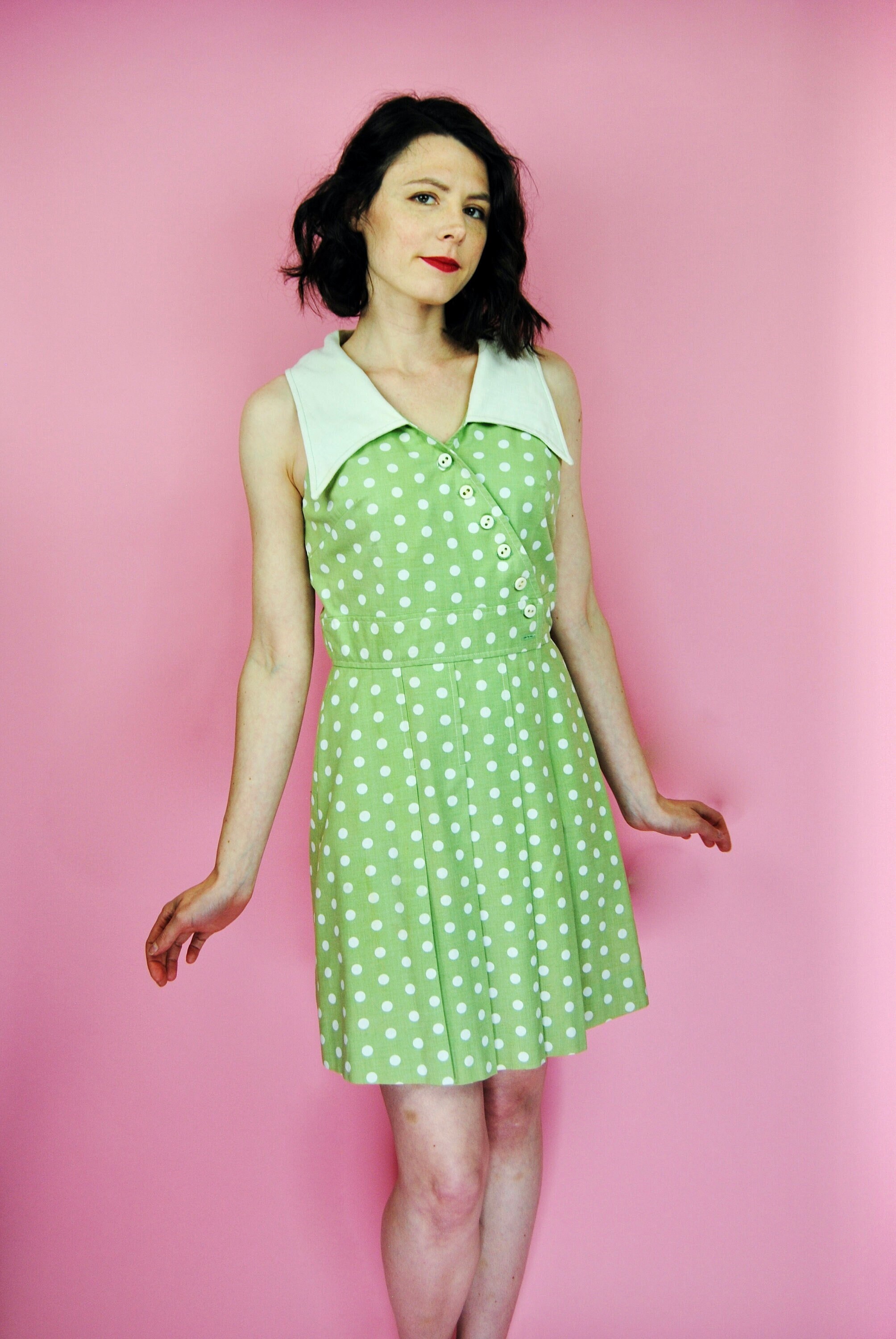 1970s "the Villager" Green Polkadot Mini Dress- Sm - Etsy
