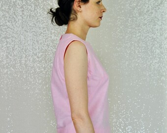 1960s Vintage Light Pink Brushed Texture Fabric Sleeveless