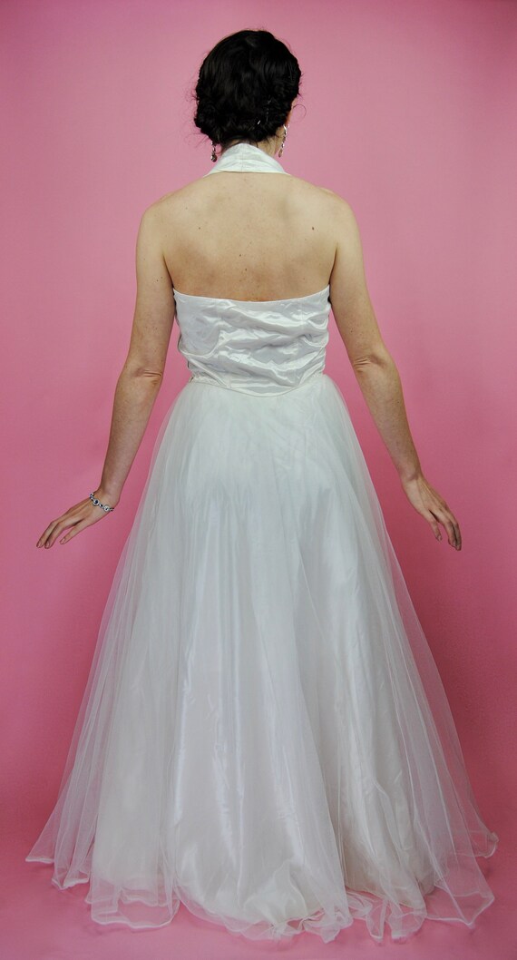 Vintage 1950s Halter Summer Wedding Gown with Tul… - image 2