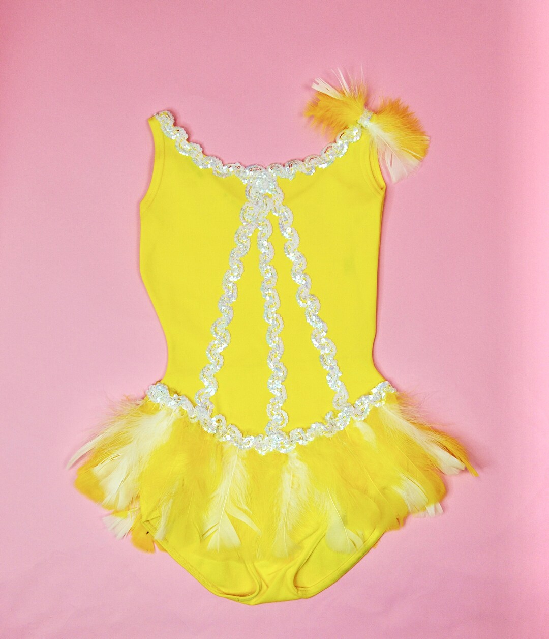 1970s Vintage Yellow Dance Leotard With Sequins and Feathers Etsy