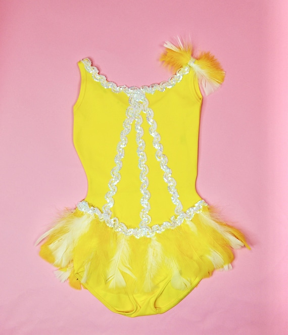 1970s Vintage Yellow Dance Leotard with Sequins and F… Gem