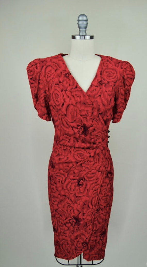 1980s Visionz Red Floral Wrap Summer Sun Dress - … - image 7