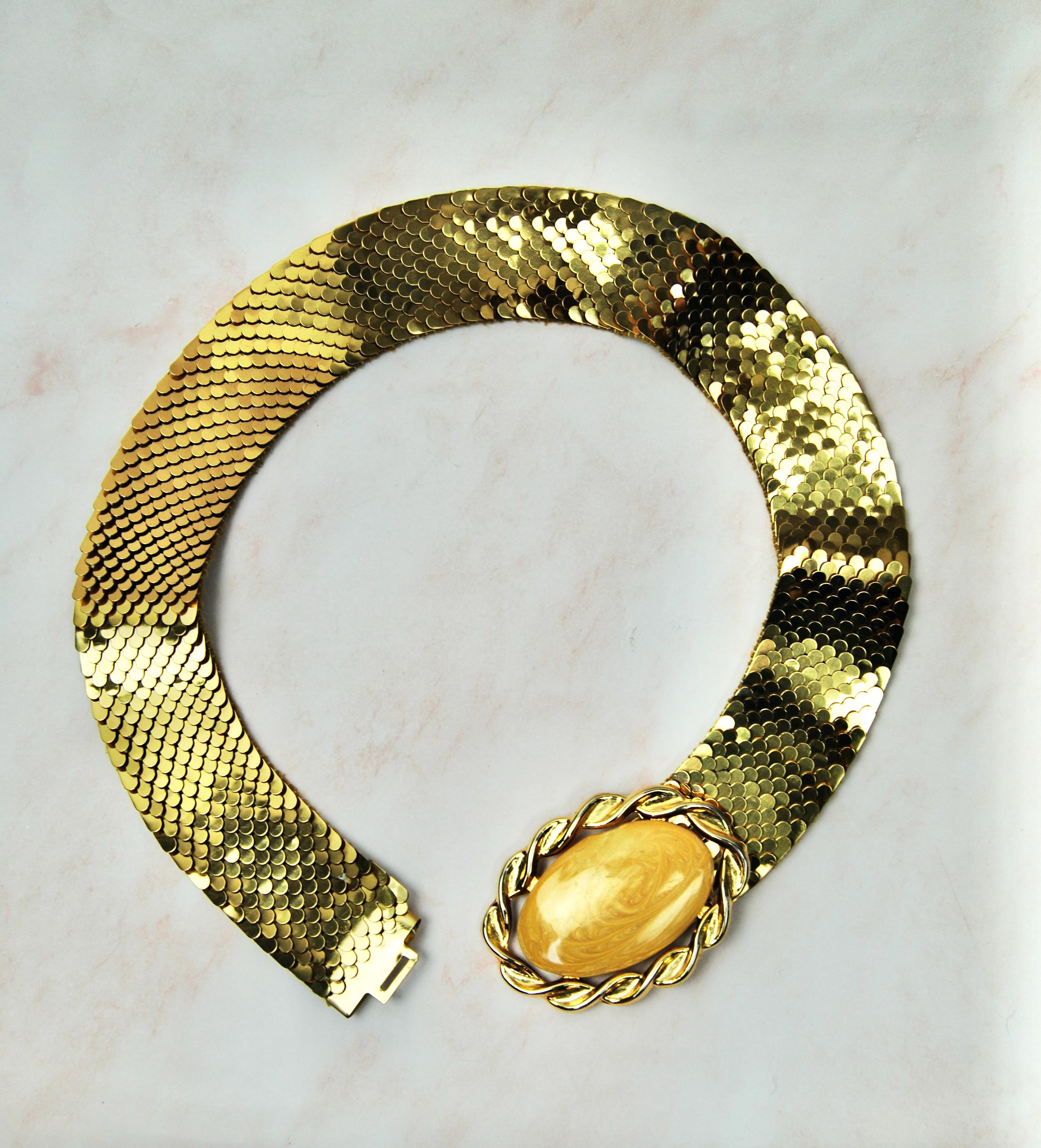 ✨ Vintage Nan Lewis Gold Medallion Stretch Belt | Statement 80s Glam ✨ 1980s Vintage Nan Lewis Gold Tone Metal Stretchy Belt - Md  main image 4