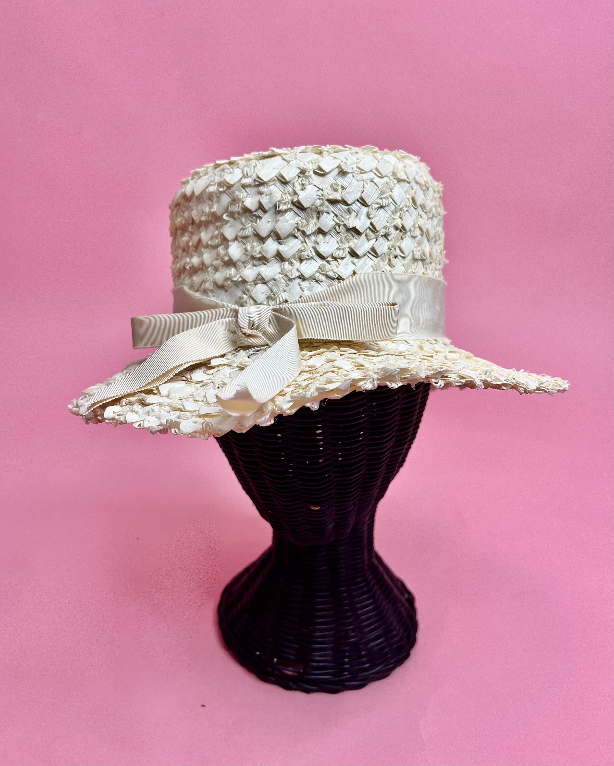 1960s Vintage Cream Off-white Straw Hat With Ribbon - Etsy