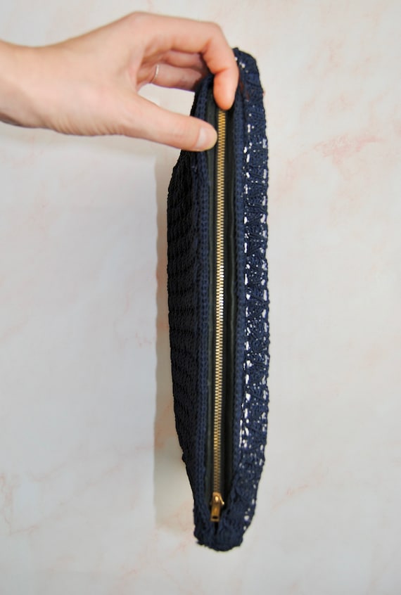 1930s 1940s Navy Blue Corde Purse with Corde Hand… - image 3