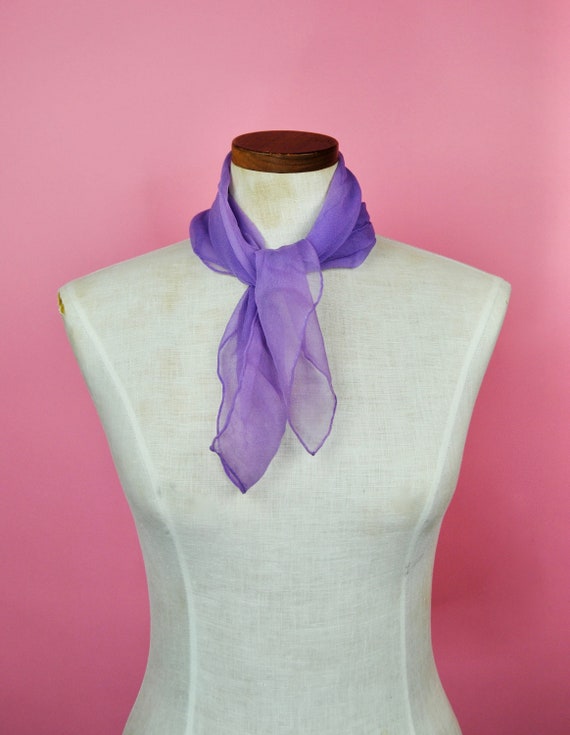 Vintage Sheer Solid Purple Silk Blend Scarf