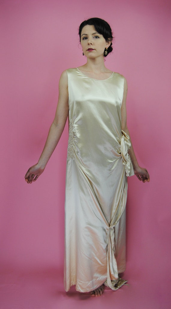 RARE 1920s Liquid Satin Champagne Silk Wedding Go… - image 3