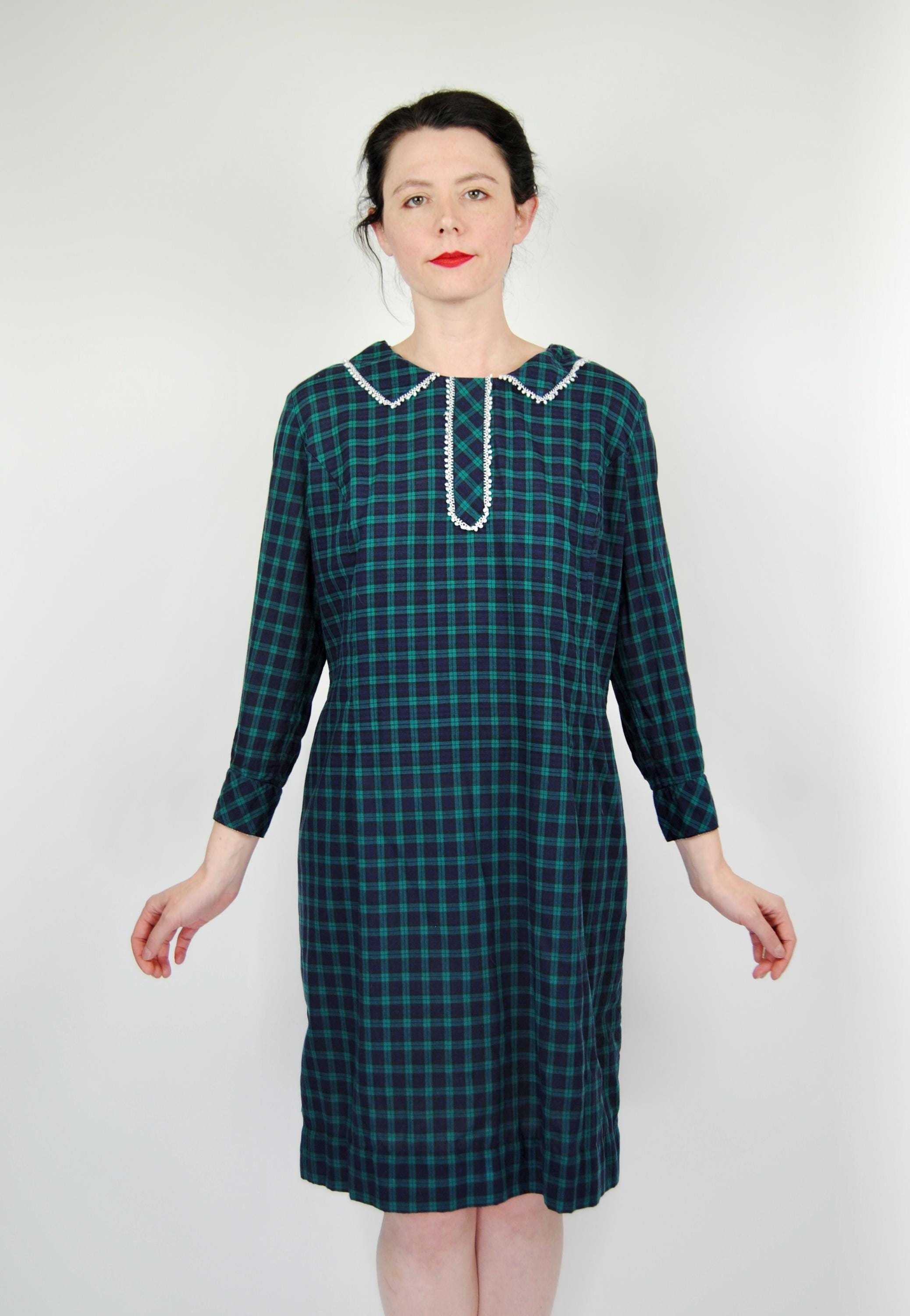 Green Blue Plaid Dress Long Sleeve - Etsy Green Blue Plaid Dress Long Sleeve - Etsy
