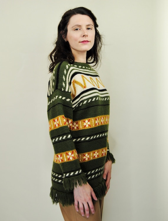 1960s 1970s Norwegian Wool Sweater with Fringe - … - image 2