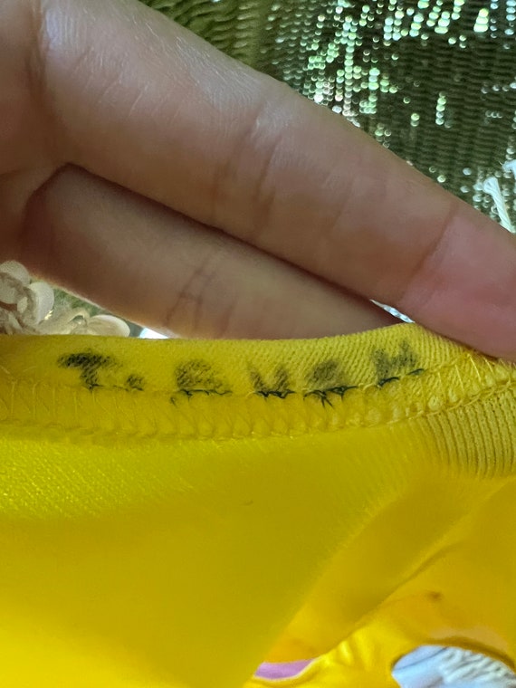 1970s Vintage Yellow Dance Leotard with Sequins and F… Gem