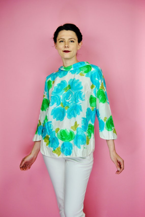 1960s 1970s Vintage Vera Neumann Silk Blouse - Md to Lg