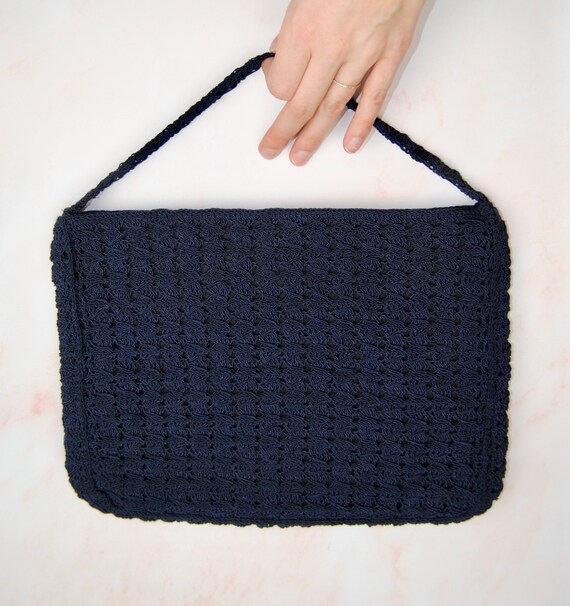 1930s 1940s Navy Blue Corde Purse with Corde Hand… - image 6