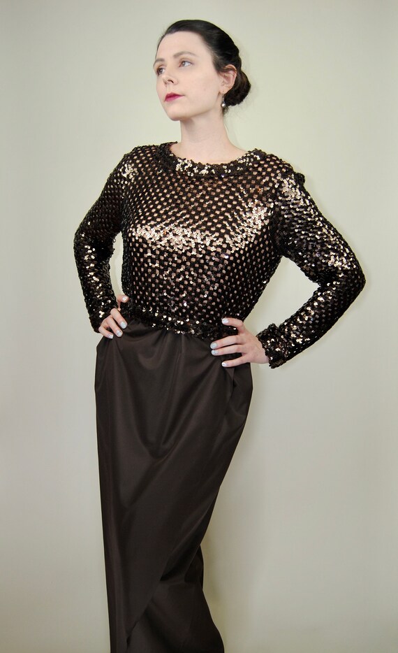 1970s Lilli Diamond Brown Sequined Holiday Party … - image 6