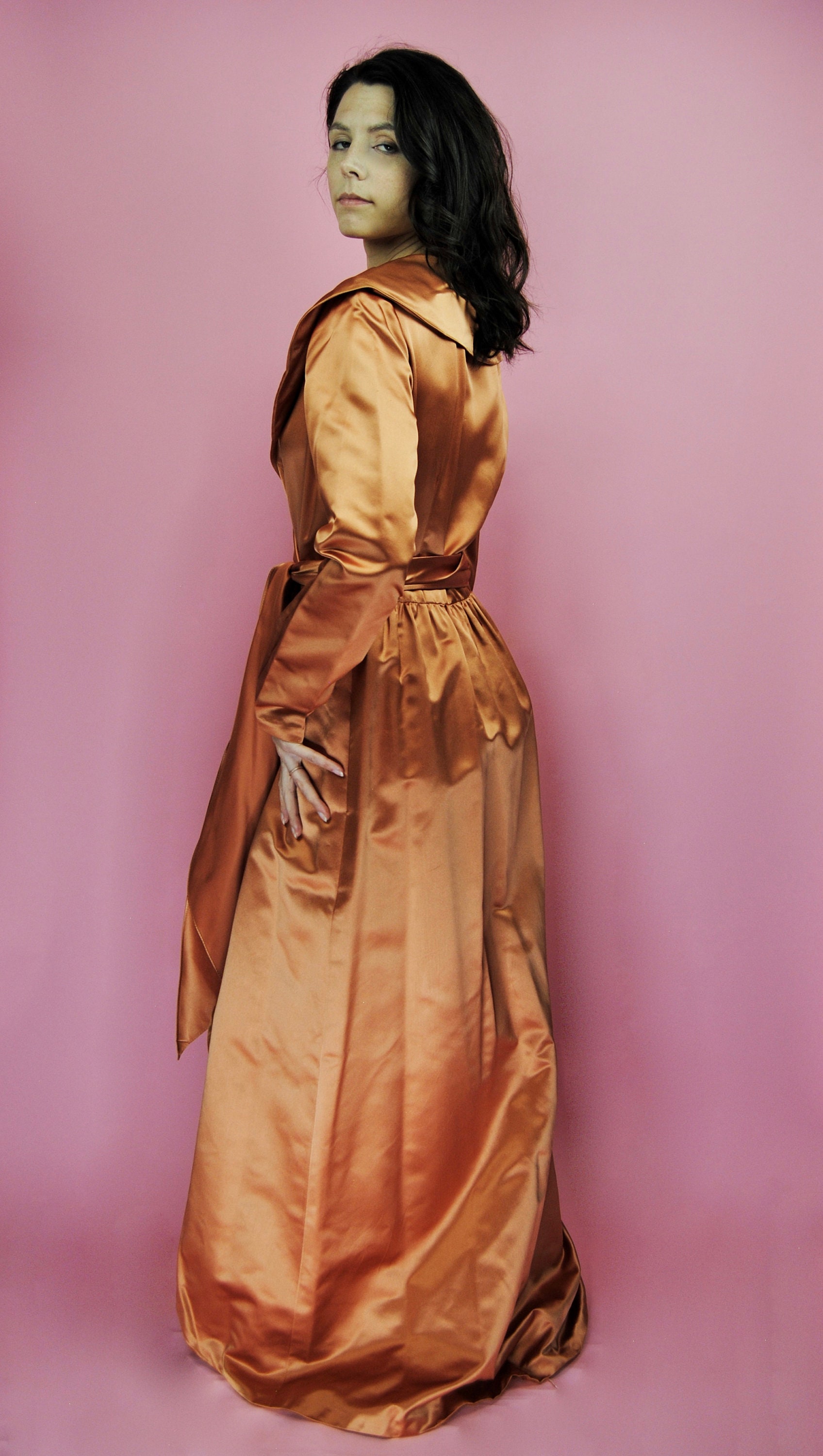 1960s 1970s Morty Sussman for Mollie Parnis Copper Satin