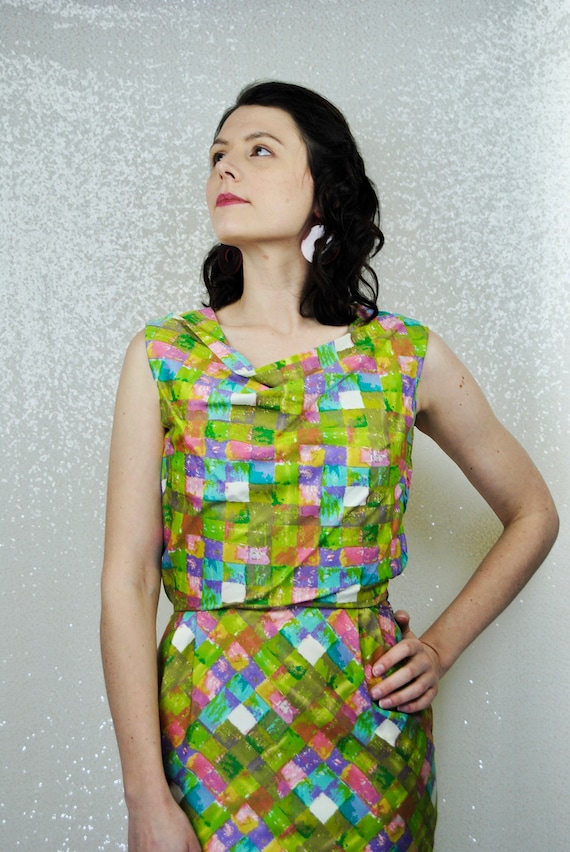 Vintage 1960s Colorful Psychedelic Chartreuse Geo… - image 5