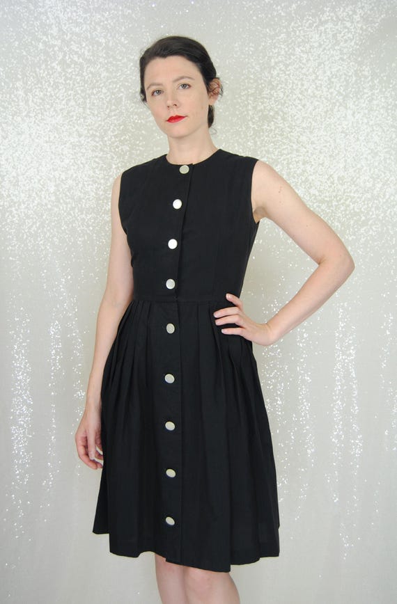 1950s 1960s Vintage Black Shirtwaist Front Button Cotton Summer Sun Dress Sm Etsy