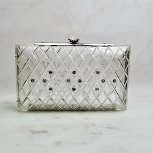 1950s Vintage Clear Lucite Clutch with Rhinestone Detailing